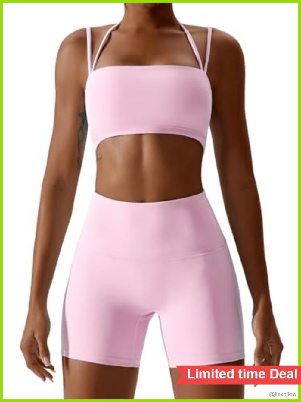 Two Piece Workout Set Halter Sports Bra High Waist Shorts Gym Yoga